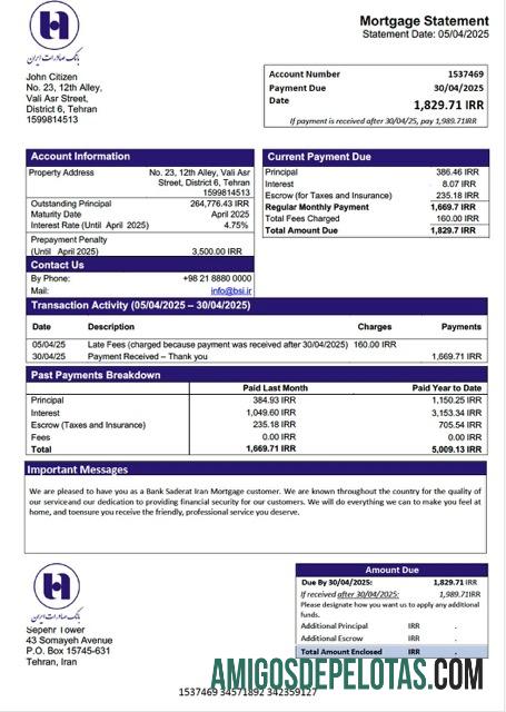 em branco Modelo Word e PDF de declaração de hipoteca do Banco do Irã Saderat Irã